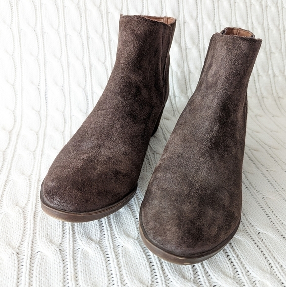 Lucky‎ Brand Benissa Leather Ankle Boots 7.5 Brown Suede Classic Bootie - Picture 6 of 13